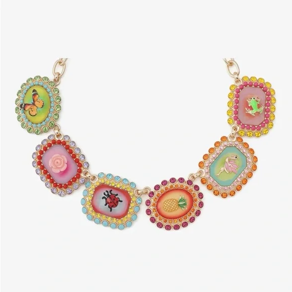 Betsey Johnson Backyard Stone Bib Collar Necklace, Ladybug & Pineapple Earrings - Picture 3 of 9